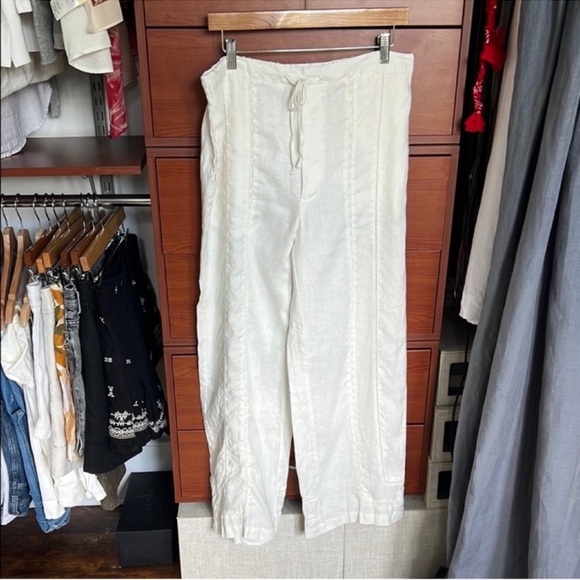 Zara 100% linen drawstring pants ladder stitch - Picture 5 of 10